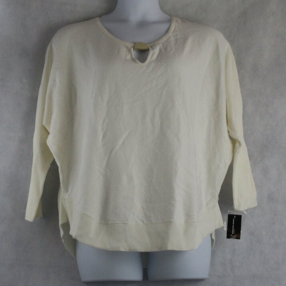 INC International Concepts Plus Size Keyhole-Neck Sweater, Washed White
